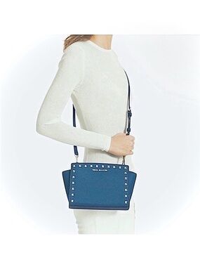 Michael Kors NEW Selma MD Messenger Stud Saffiano Leather